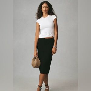 NWT Anthropologie Maeve Puckered Knit Pencil Midi Skirt Black Size M